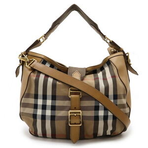 BURBERRY House Check Shoulder Bag canvas leather brown